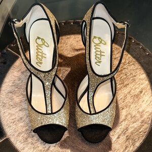 Butter Glittery Gold and Black Heels